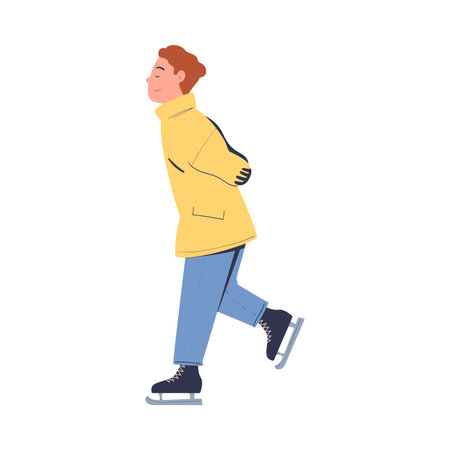 Man Character at Skating Ice Rink Enjoy Winter Vector Illustrationのイラスト素材