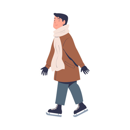 Man Character at Skating Ice Rink Enjoy Winter Vector Illustrationのイラスト素材