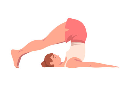 Woman Character Doing Yoga Workout Stretch Body Vector Illustrationのイラスト素材