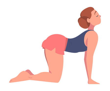 Woman Character Doing Yoga Workout Stretch Body Vector Illustrationのイラスト素材