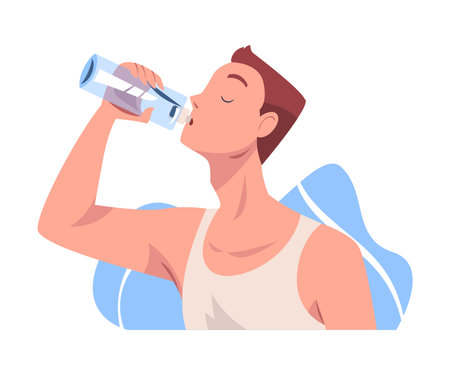 Man Drinking Water Hydrate and Quench Thirst Vector Illustrationのイラスト素材