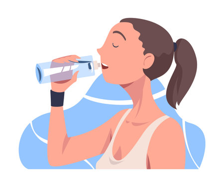 Woman Drinking Water Hydrate and Quench Thirst Vector Illustrationのイラスト素材