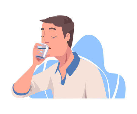 Man Drinking Water Hydrate and Quench Thirst Vector Illustrationのイラスト素材