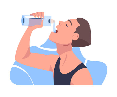 Man Drinking Water Hydrate and Quench Thirst Vector Illustrationのイラスト素材