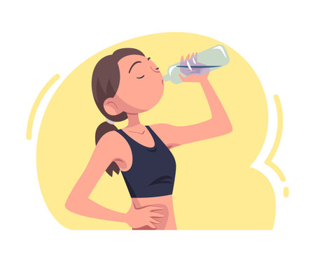 Woman Drinking Water Hydrate and Quench Thirst Vector Illustrationのイラスト素材