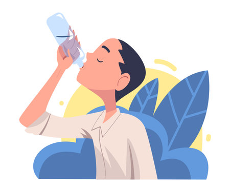 Man Drinking Water Hydrate and Quench Thirst Vector Illustrationのイラスト素材