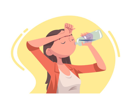 Woman Drinking Water Hydrate and Quench Thirst Vector Illustrationのイラスト素材
