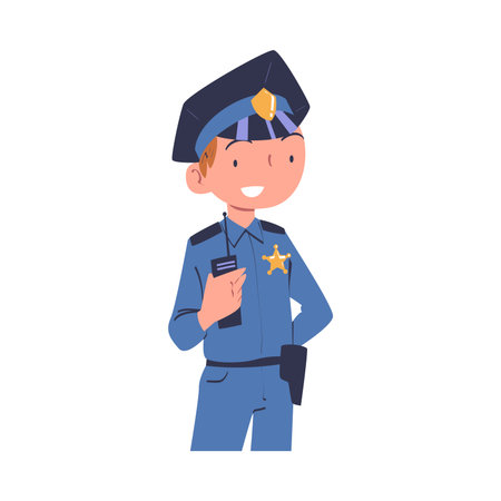 Man Policeman in Uniform Engaged in Professional Job Vector Illustrationのイラスト素材