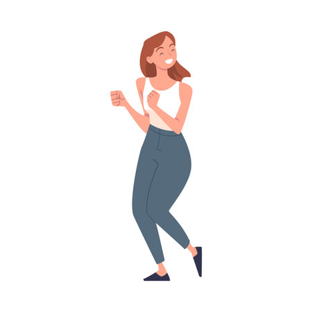 Woman Character on Holiday Dancing Celebrating Birthday Party Vector Illustrationのイラスト素材