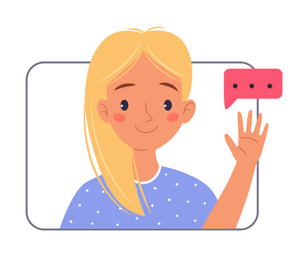 Woman Character Online Have Distant Network Meeting and Communication Vector Illustrationのイラスト素材