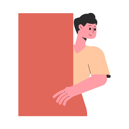 Man Character Peeking Out Shape and Looking Vector Illustrationのイラスト素材