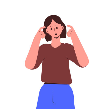 Thoughtful Woman Thinking Try to Solve Problem Vector Illustrationのイラスト素材
