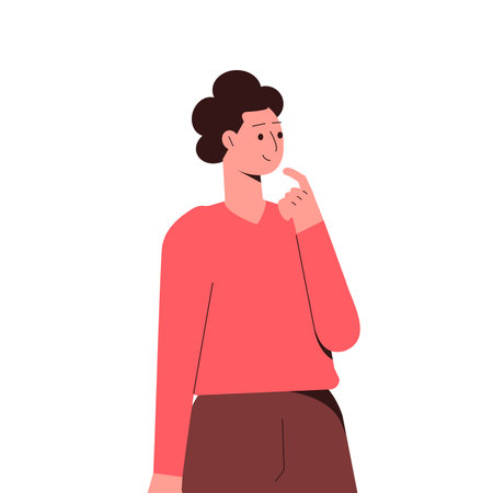 Thoughtful Man Thinking Try to Solve Problem Vector Illustrationのイラスト素材