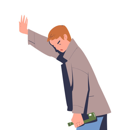 Man with Alcohol Drink and Beverage in Bottle Vector Illustrationのイラスト素材