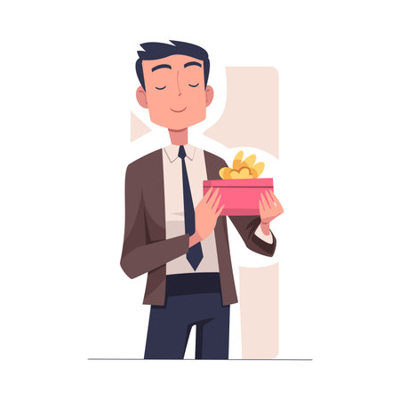 Man with Gift Box Wrapped with Ribbon Vector Illustrationのイラスト素材