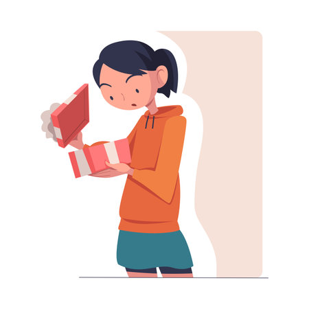 Woman with Gift Box Wrapped with Ribbon Vector Illustrationのイラスト素材