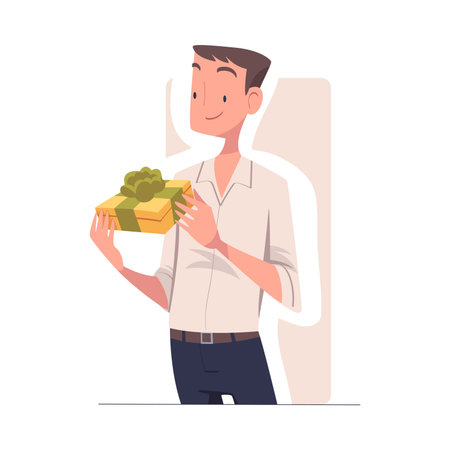 Man with Gift Box Wrapped with Ribbon Vector Illustrationのイラスト素材