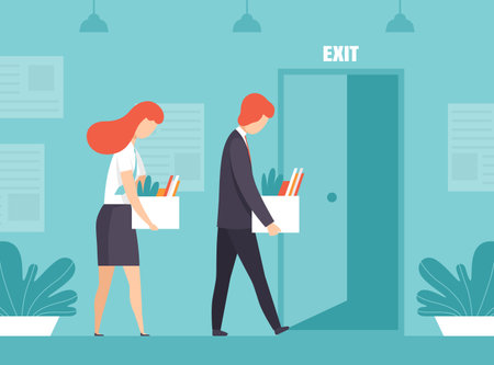 Man and Woman Character Get Fired from Work Vector Illustrationのイラスト素材