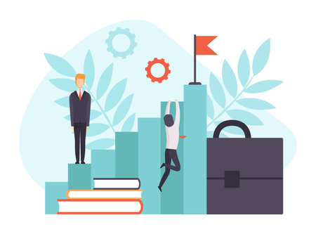 Man Character Working Process Busy at Workplace Vector Illustrationのイラスト素材