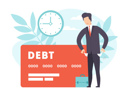 Man Business Character in Debt with Empty Pockets Vector Illustrationのイラスト素材