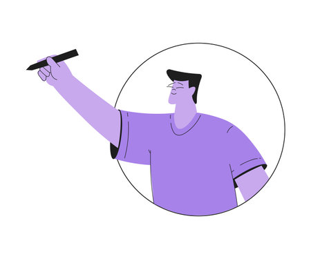 Man Work with Text Editing and Writing Article with Pencil Vector Illustrationのイラスト素材