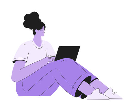 Woman Work with Text Editing and Writing Article on Laptop Vector Illustrationのイラスト素材