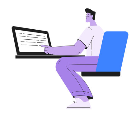 Man Work with Text Editing and Writing Article on Laptop Vector Illustrationのイラスト素材