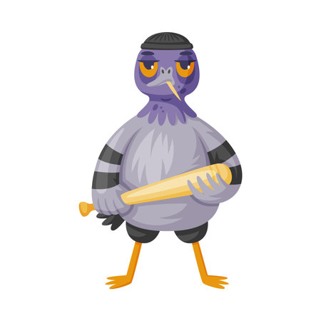Pigeon Bandit and Criminal Character with Bat Vector Illustrationのイラスト素材