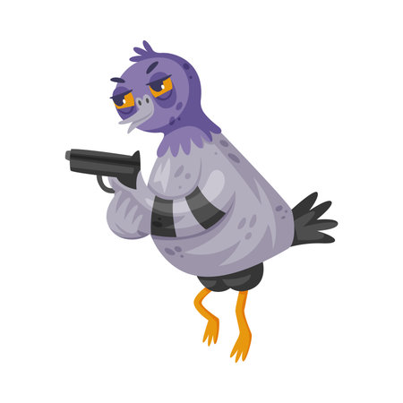 Pigeon Bandit and Criminal Character with Pistol Vector Illustrationのイラスト素材