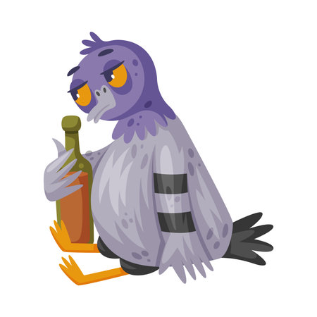Pigeon Bandit and Criminal Character with Alcohol Bottle Vector Illustrationのイラスト素材