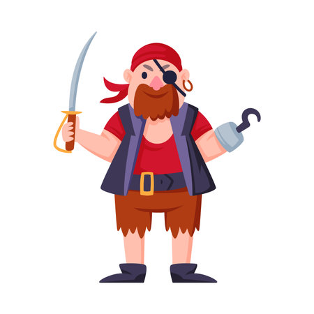 Man Pirate Character in Bandana with Hook Vector Illustrationのイラスト素材