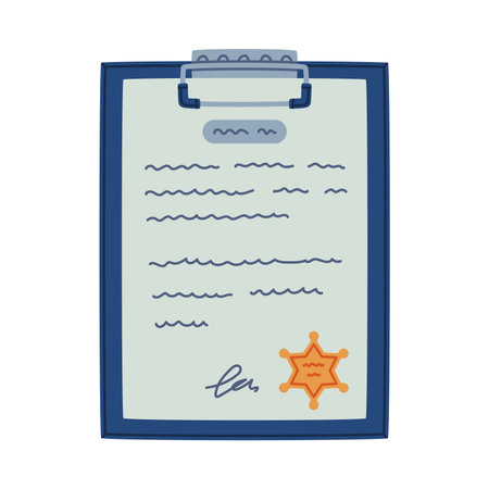 Clipboard with Document as Police Equipment and Professional Policeman Object Vector Illustrationのイラスト素材
