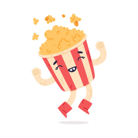 Funny Popcorn Character with Smiling Face Jumping Vector Illustrationのイラスト素材
