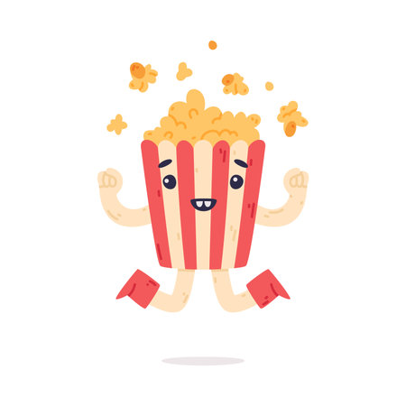 Funny Popcorn Character with Smiling Face Jumping Vector Illustrationのイラスト素材