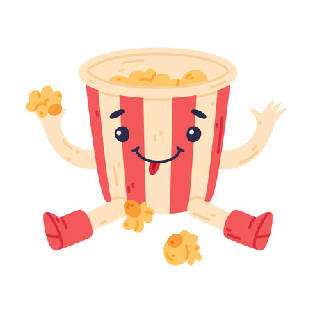 Funny Popcorn Character with Smiling Face in Sitting Pose Vector Illustrationのイラスト素材