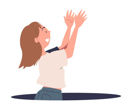 Woman Character Jumping Through Portal Enter Hole Vector Illustrationのイラスト素材