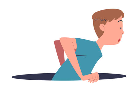 Man Character Jumping Through Portal Enter Hole Vector Illustrationのイラスト素材