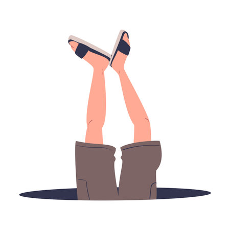 Man Character Jumping Through Portal Enter Hole Vector Illustrationのイラスト素材