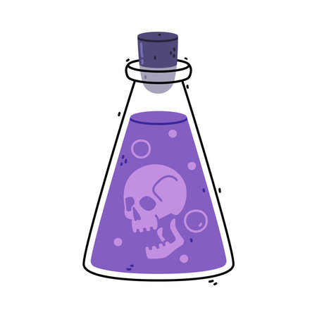 Purple Potion Bottle and Glass Flask with Cork Vector Illustrationのイラスト素材