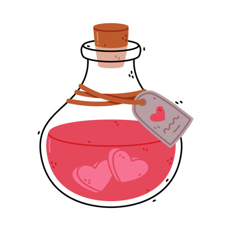 Red Potion Bottle and Glass Flask with Cork Vector Illustrationのイラスト素材