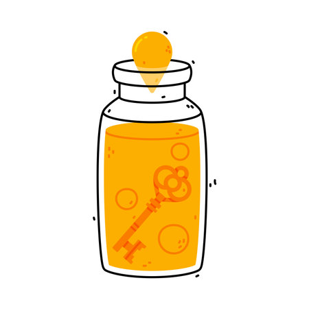 Yellow Potion Bottle and Glass Flask with Cork Vector Illustrationのイラスト素材