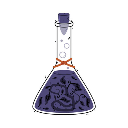Potion Bottle and Glass Flask with Cork Vector Illustrationのイラスト素材