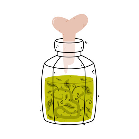 Potion Bottle and Glass Flask with Bone Cork Vector Illustrationのイラスト素材