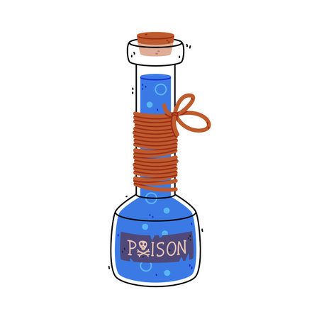 Blue Potion Bottle and Glass Flask with Cork Vector Illustrationのイラスト素材