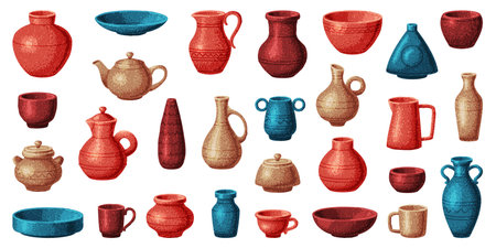 Pottery and Ceramic Tableware and Crockery Vector Setのイラスト素材