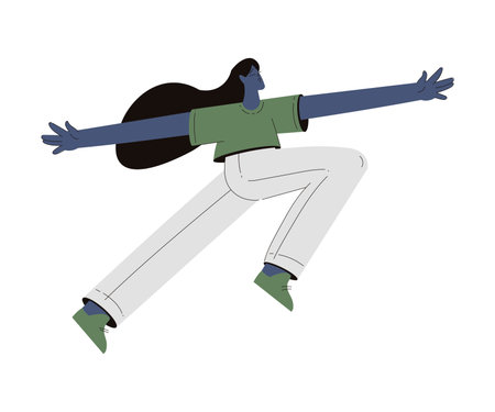 Scared Woman Character Run and Escape Afraid of Something Vector Illustrationのイラスト素材