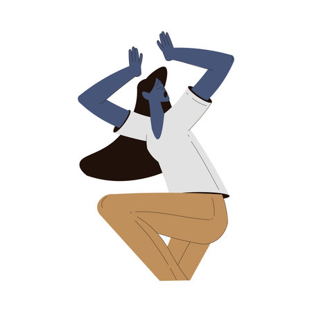 Scared Woman Character Run and Escape Afraid of Something Vector Illustrationのイラスト素材