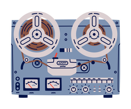 Reel Tape Recorder as Retro and Vintage Music Device Vector Illustrationのイラスト素材