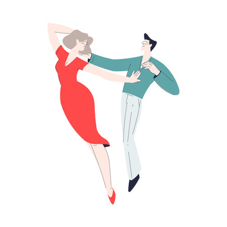Man and Woman Romantic Couple Dancing Enjoy Love Story and Relationship Vector Illustrationのイラスト素材