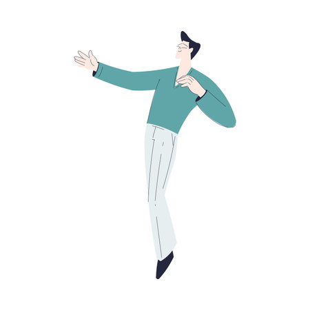 Happy Man Character Dancing Moving Body Vector Illustrationのイラスト素材